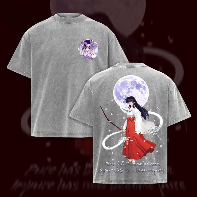 Inuyasha Kikyo Printed Tee Men Women Retro Washed T-shirts Oversized Cotton T Shirt Short Sleeve Clothing Harajuku Male Tshirt XXL серый 1700₽