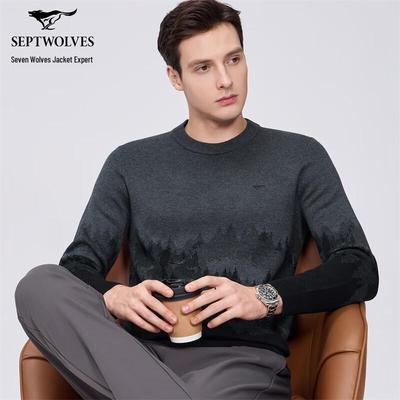 Herren Jacquard Wollmischung Strickpullover