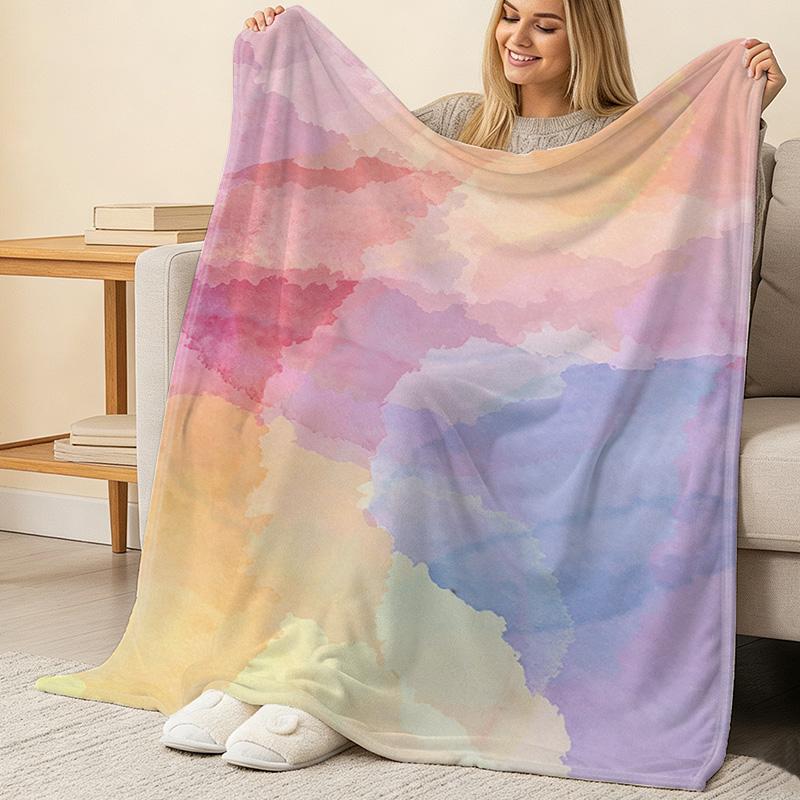 Soft Flannel Fleece Blanket Breathable Watercolor Pattern Throw, Cozy Warm Blanket for Home, Halloween & Christmas Decor