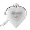 Silver Heart Hollow Openwork Pocket Watch with Diamonds Vintage Design Antique Style Pendant Necklace for Women Birthday Gift