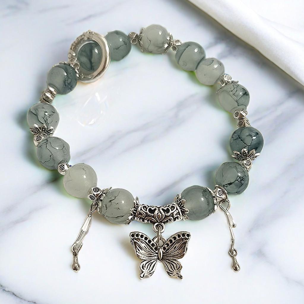 Super Fairy Forest Gradient Glass Bracelet - Chic Chinese Style Gift for Women and Best Friends, Lightweight Luxury Accessory