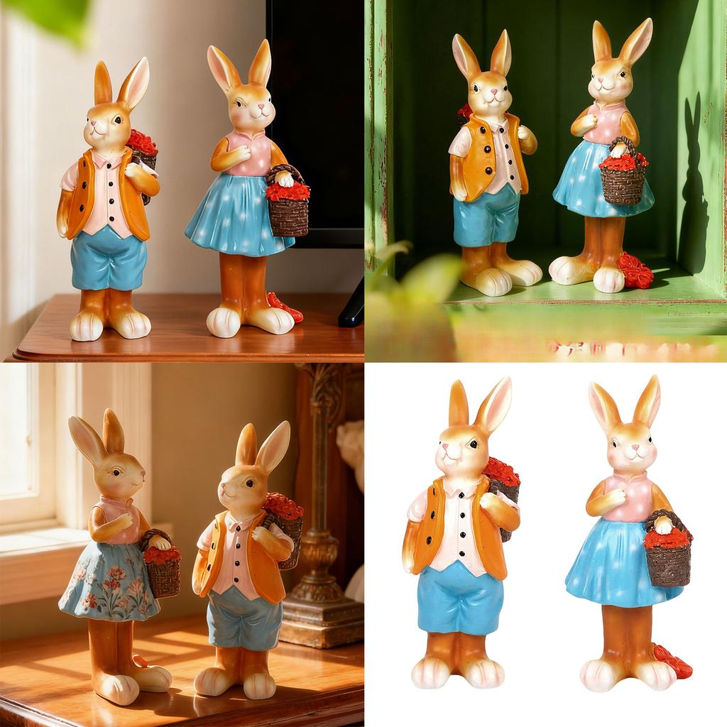 Festive Easter Rabbit Resin Figurines 2Pcs Great for Decorating Various Occasion Like Home Office or Environment