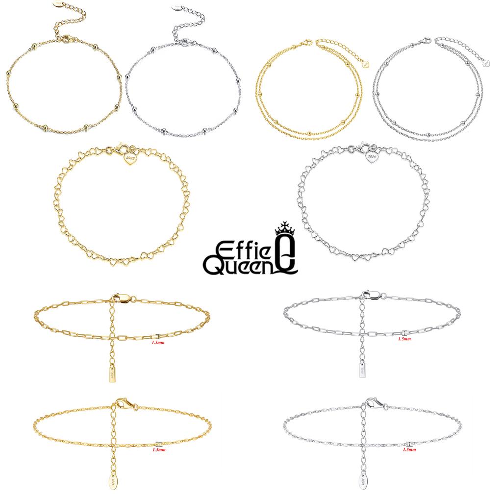 Effie Queen Authentic 925 Silver 14k Gold Heart Shaped Chain Anklet Romantic Jewelry for Women Birthdays Valentine's Gift SA10