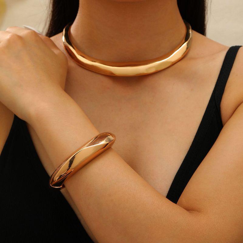 European and American Cross-Border Personalized Geometric Metal Glossy Spring Open Choker Bracelet for Women Punk Simple Necklace Choker
