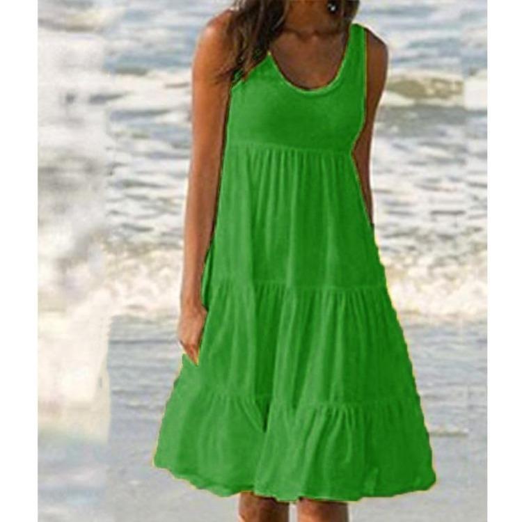 

Літня повсякденна сукня без рукавів з відкритими плечима, на зав язках, великого розміру, жіночий модний одяг, вільна, А-силуету, бавовняна, однотонна, з круглим вирізом 5XL зелений