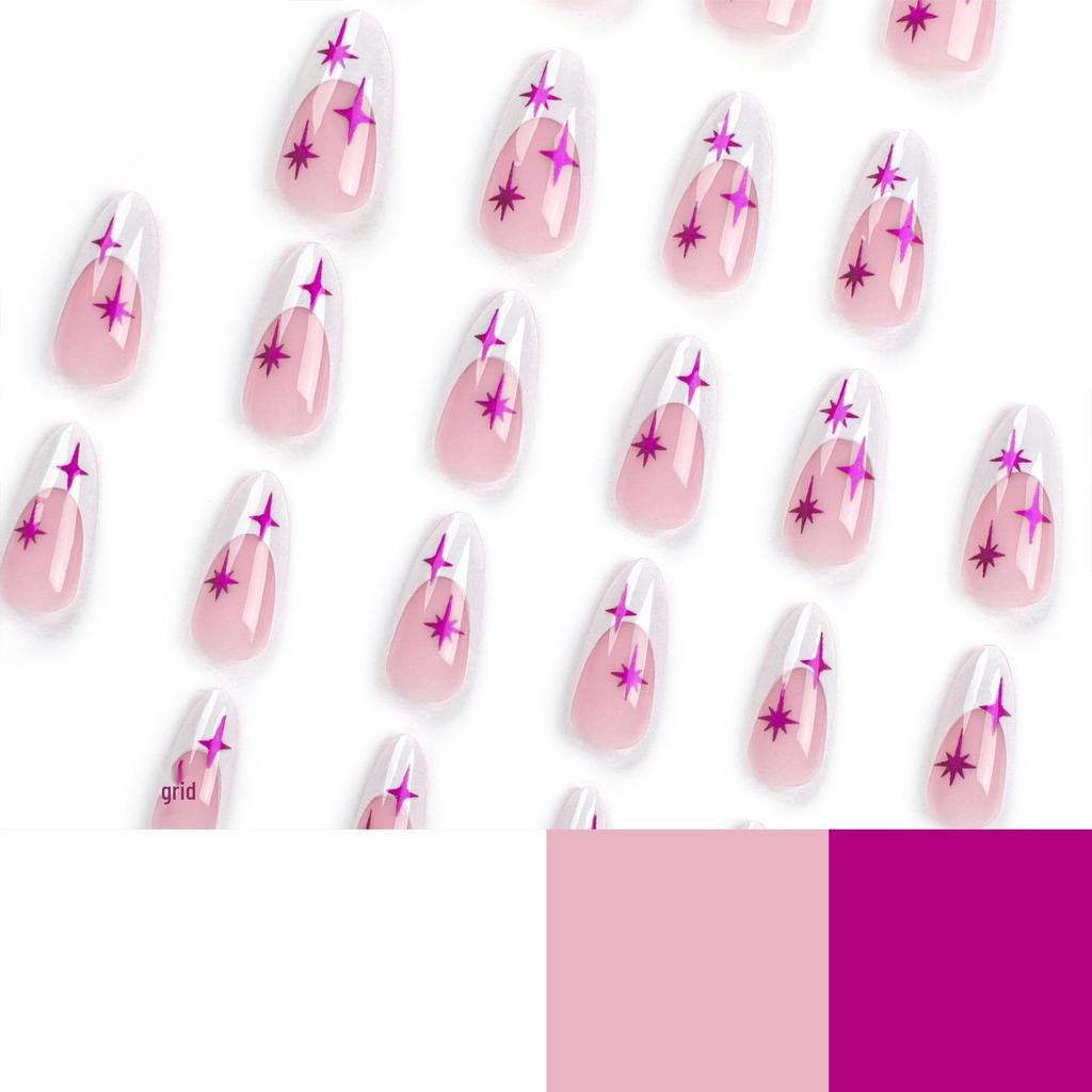 French White Edge Stiletto Press-on Nails with Purple Starry Design