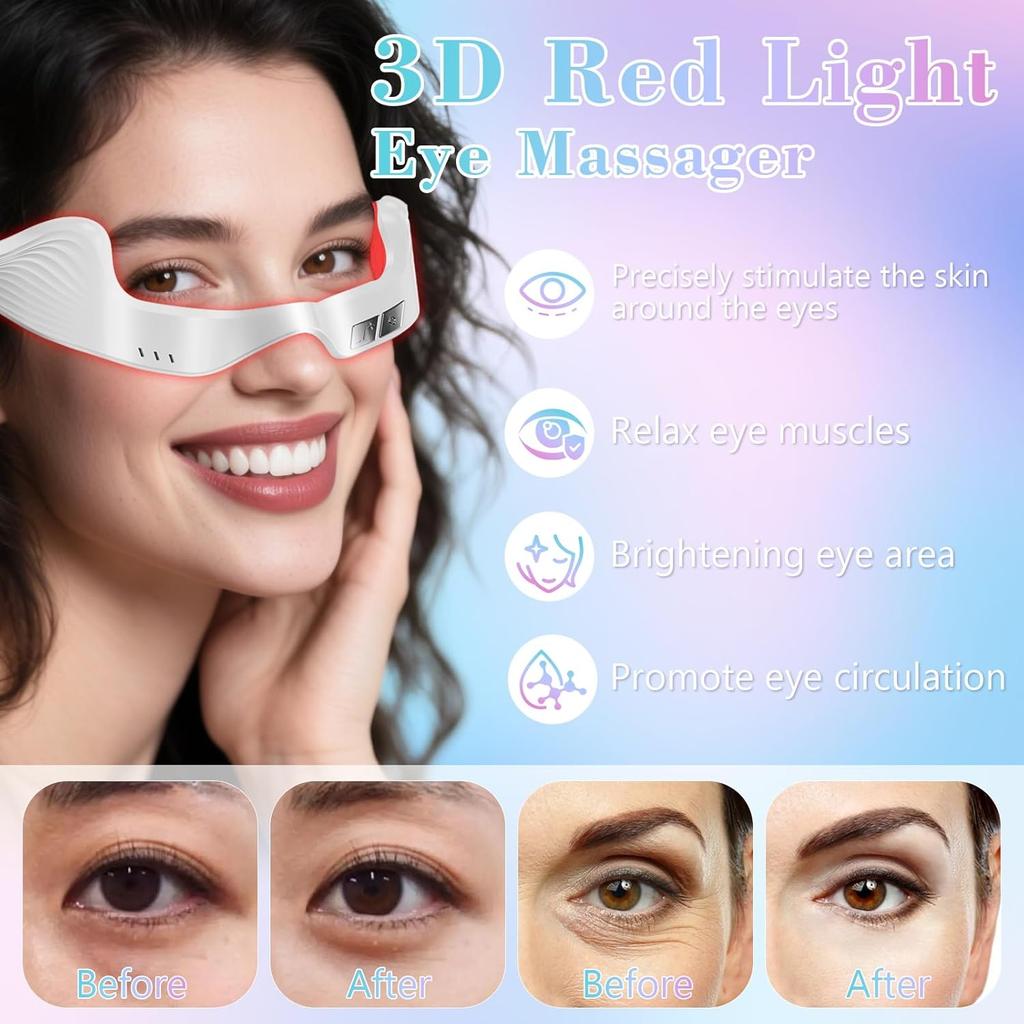 Red Light Therapy Eye Mask 650nm for Eye Bags Dark Circles Removal, Anti-Aging Wrinkle Red Light Glasses, Portable LED Device