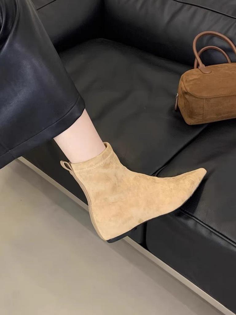 Small inner height increase brown retro short boots thin boots women's boots spring and summer new short boots and bare boots