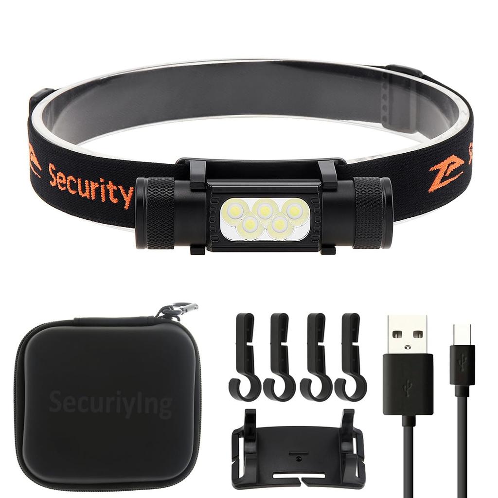 SecurityIng Süper 2420 IPX6 Almanya'da Üretilmiştir OSLP8 LED Rahat 180 Derece 9 Kademeli Kısma İçin ve Kask Uyumlu Kafa Lambası Değil, Şarj Edilebilir, Parlak,