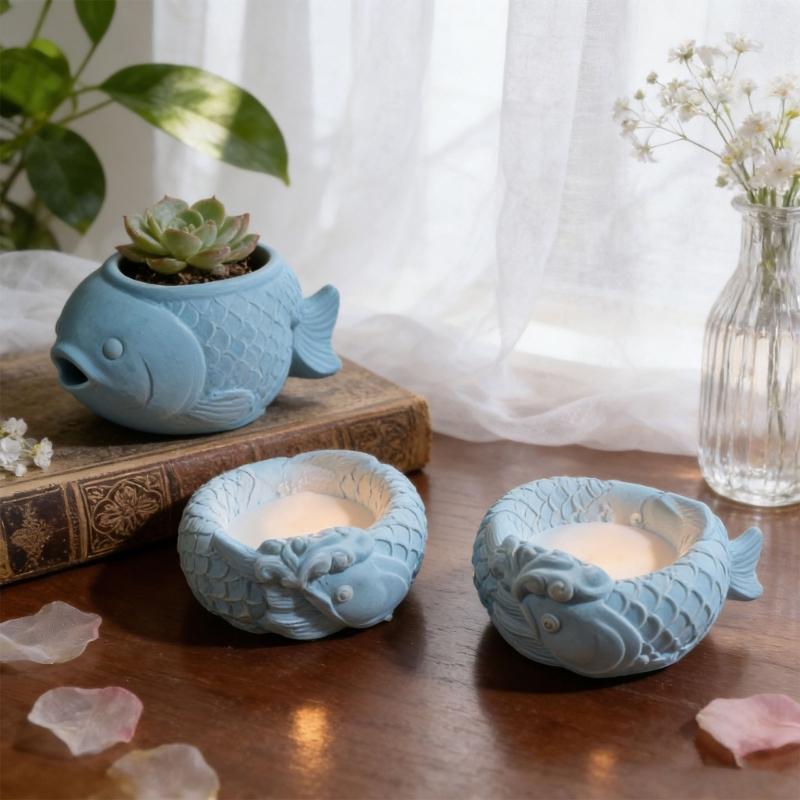 Fish Shape Silicone Candle Molds For Resin Casting Making Candle Container Flowerpot Cement Planter Home Decoration