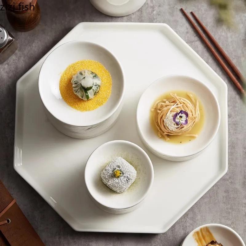 Creative Ceramic Dinner Plates Solid Color Tableware Cooking Dish Pasta Steak Plates Hotel Restaurant Snack Pastry Desserts Tray