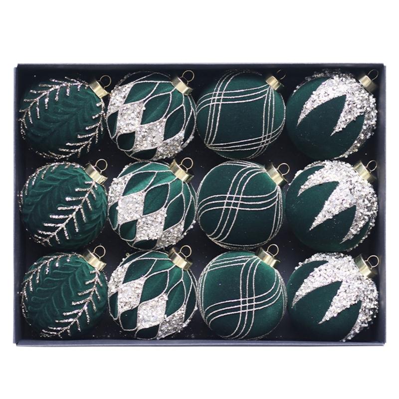 Holiday Tree Hanging Decorations Flocking Christmas Sphere Decorations Stylish Hanging Bauble for Yuletide Cheer