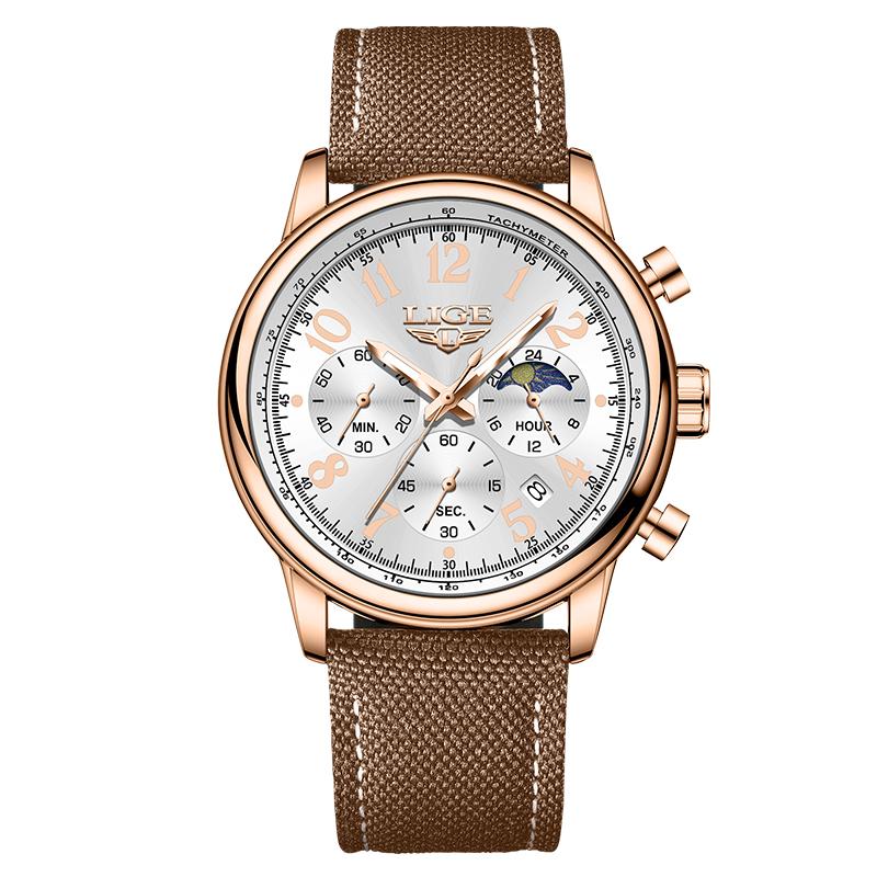 Stylish Mens New Watch Lige Casual Leather Quartz Watch Automatic Calendar Luminous Waterproof Watch