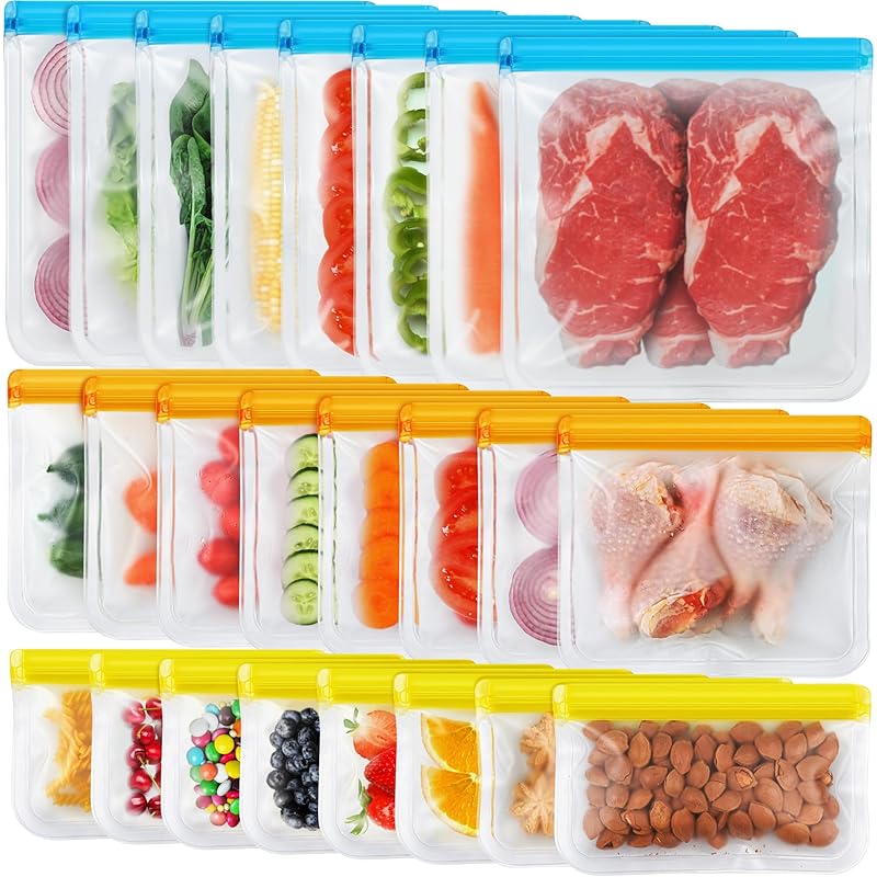 10 Pack Dishwasher Safe Reble Bags, Leakproof Reble Freezer Bags, BPA Free Food Storage Bags for Lunch Marinate Food Travel - 3 Gallon 3 Snack 4