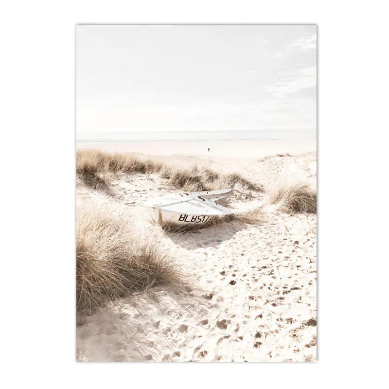 Beige Landscape Posters Sea Beach Bridge Canvas Picture Hay Reed Wall Art Flower Print Painting Nordic Poster Living Room Decor