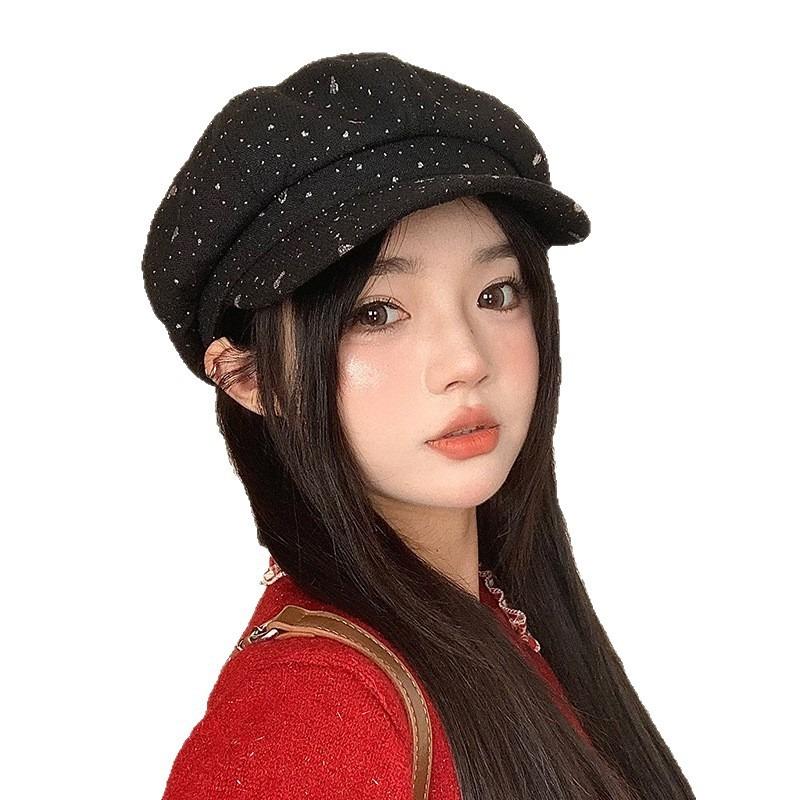 Sweet Autumn Hat Women's Love Hot Stamping Duck Tongue Beret Versatile High-end Face Small Octagonal Hat