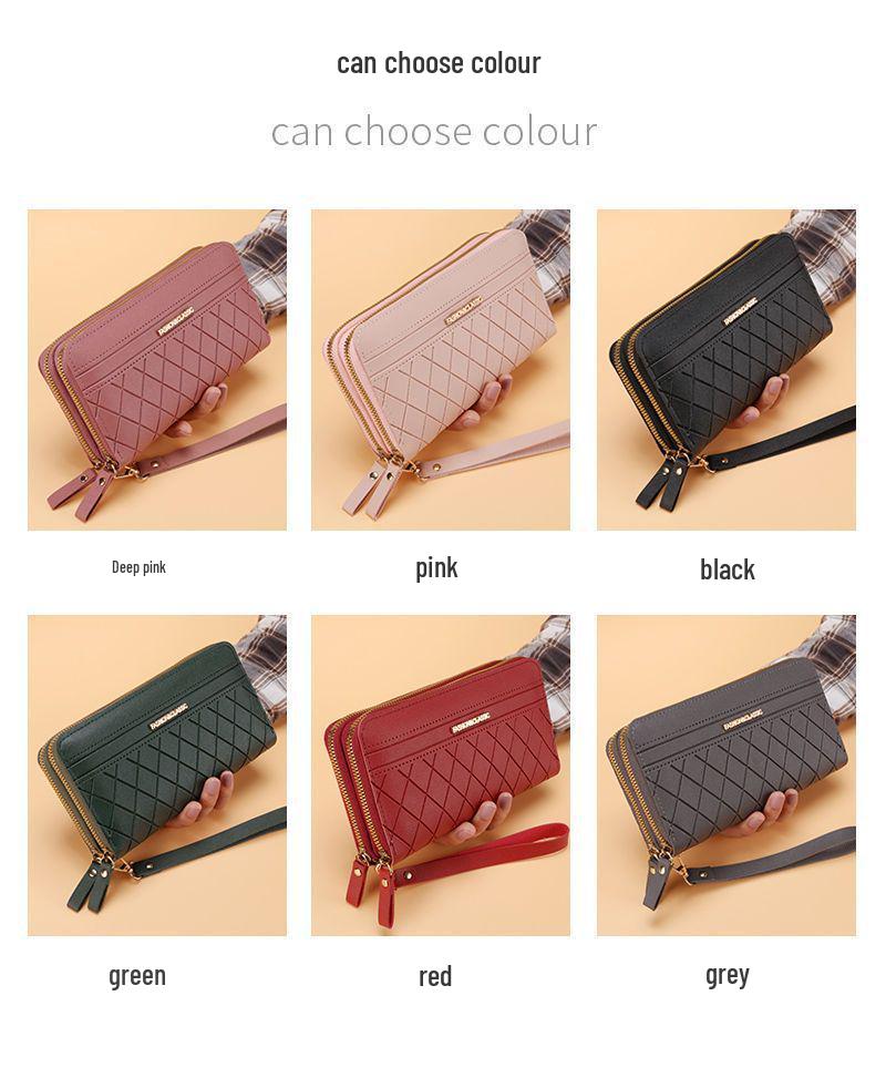 Portofel plic lung versatil pentru femei - Fermoar dublu, Capacitate mare, Suport multifuncțional pentru monede și carduri