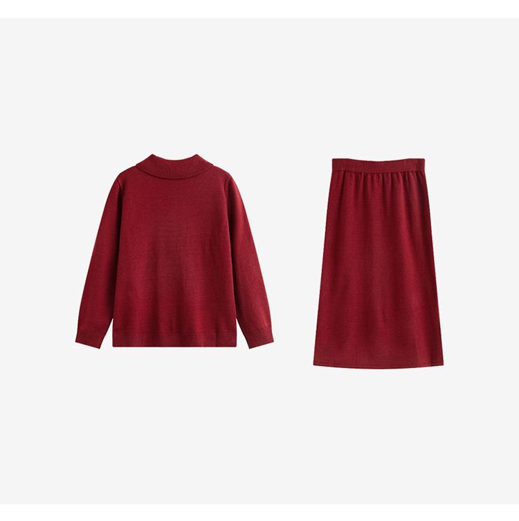 Elegant Plus Size Women's Knitwear Set: Half-High Collar Cardigan & Half Skirt (Winter 2025 Collection)