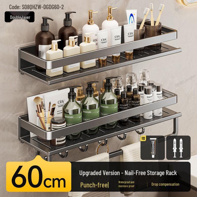 Two-Tier Bathroom Storage Shelf with Hooks