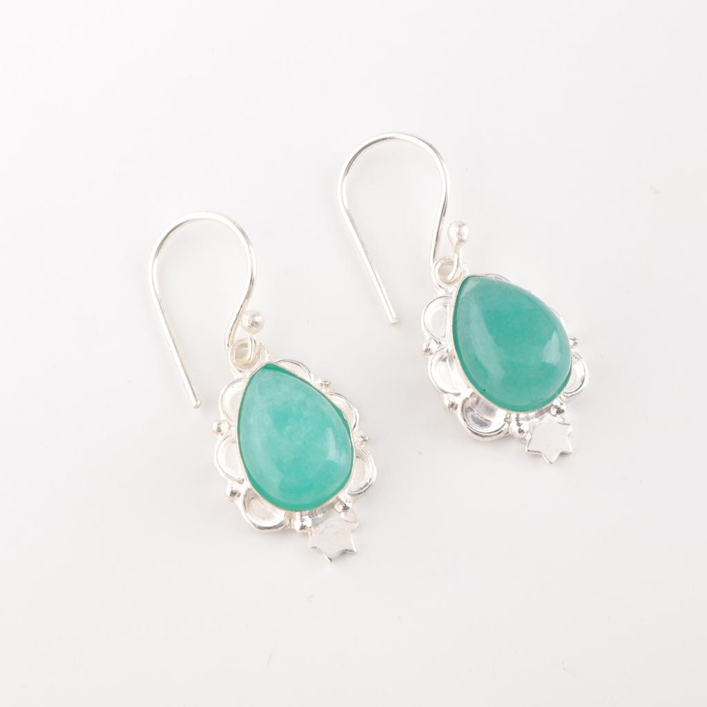 Amazonite Gemstone 925 Solid Silver Jewelry Handmade Earrings 1.6" Gift For Wife EE-163-26
