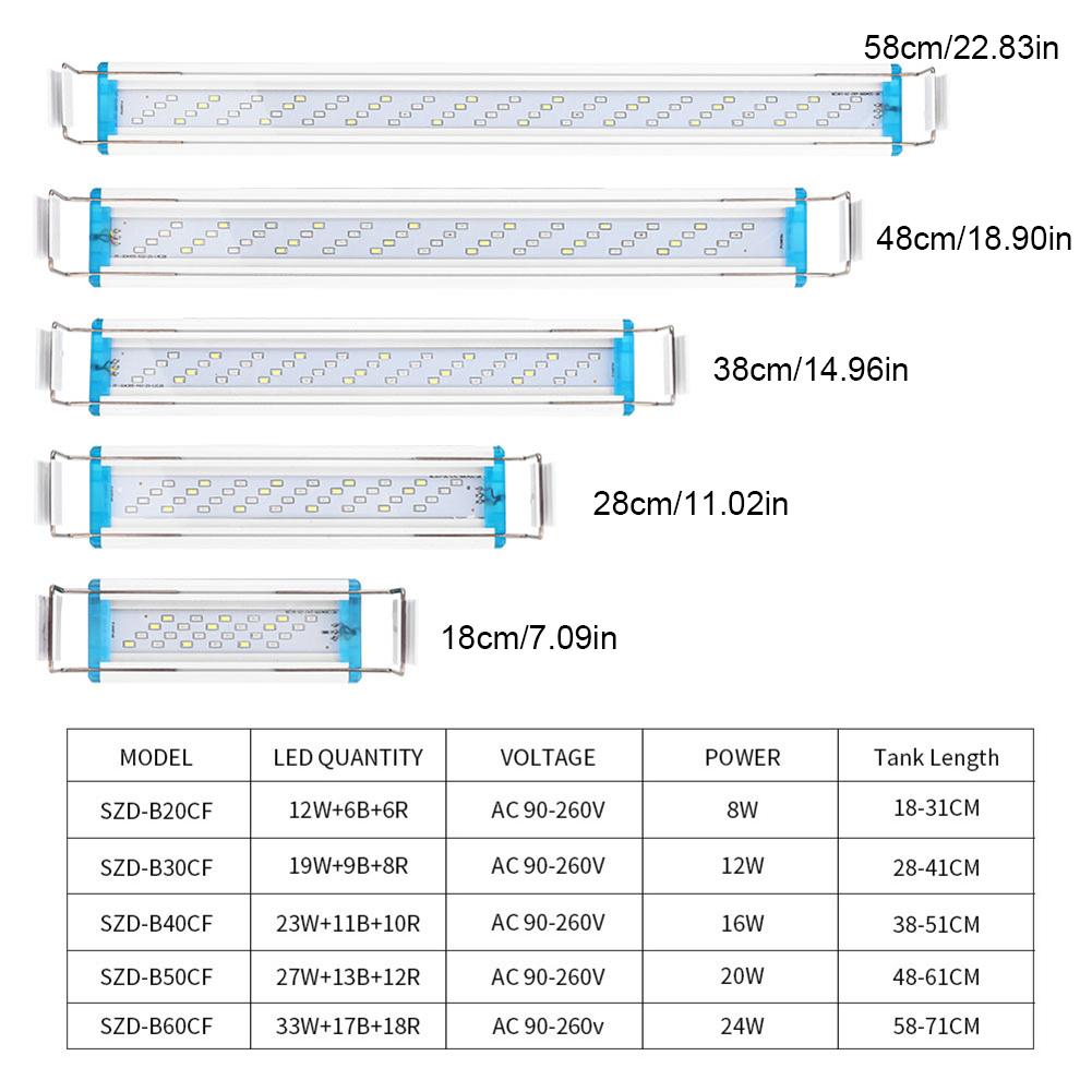 18-58cm Tenká Klipová Akvarijní Lampa US Osvětlení pro Růst Rostlin Rozšiřitelná Krajina Ryby Jasnější Dekorační Doplňky