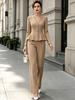 2026 new V-neck linen waist lotus leaf pendulum set European and American commuter long-sleeved two-piece set for women