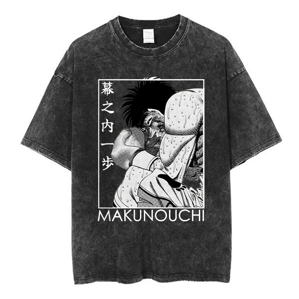 Anime Hajime No Ippo Makunouchi Vintage Washed Tshirt Takamura KGB T Shirts Kamogawa Boxing Gym Tshirt Men Manga Retro Tshirts