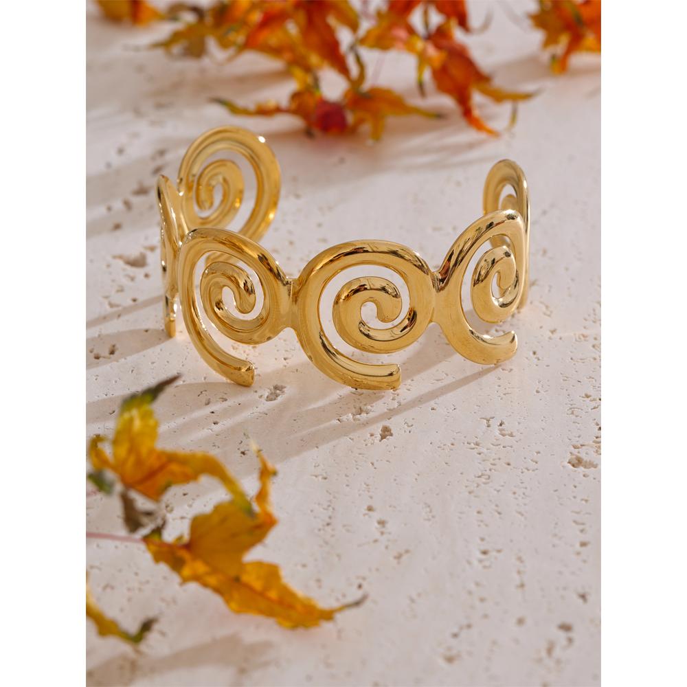 Yhpup 64mm Stainless Steel Metal Shell Shape Cuff Bracelet Bangle Waterproof Smooth Metal Distinctive Jewelry Wholesale