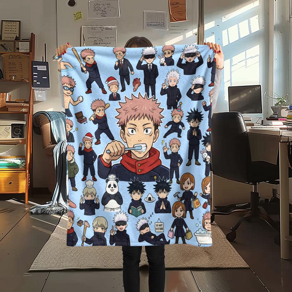 1PC Jujutsu Kaisen Patterned Flannel Blanket Suitable For All Seasons For Home Decor Warmth And Comfort Gifts Holiday Present