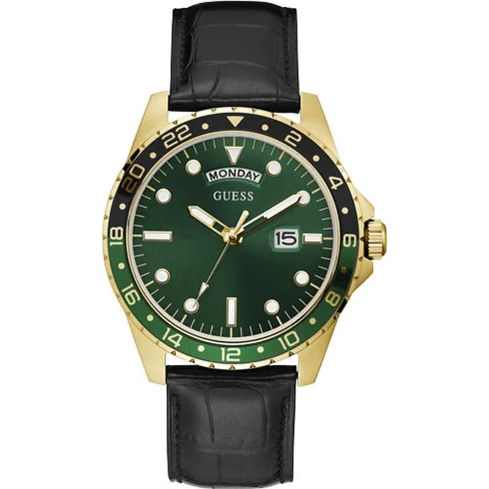 GUESS Comet Gold Stainless Steel Green Leather Men s Quartz Watch GW0221G1 зелёный
