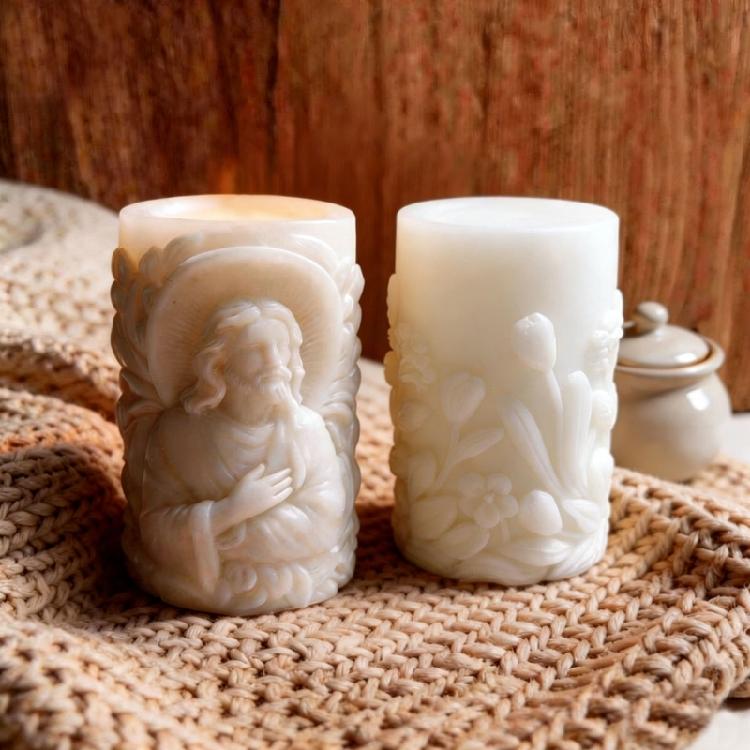 Religious Carving Cylinder Candle Silicone Mold For Handmade Candle Soap Chocolate Home Decoration and Resin Casting