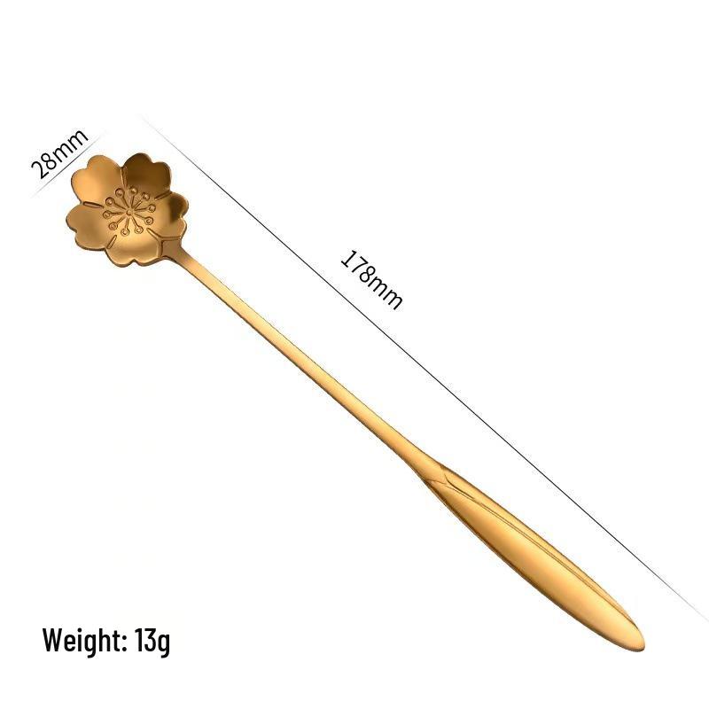Cherry Blossom Stainless Steel Long Handle Stirring Spoon for Coffee, Dessert, and Honey