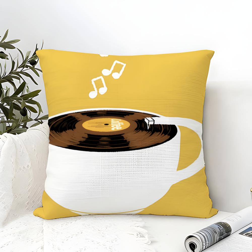 Simple Stylish Music Record Design Pillow Case Cotton Linen Fabric Square Zipper Pillowcase Home Decorative Living Room