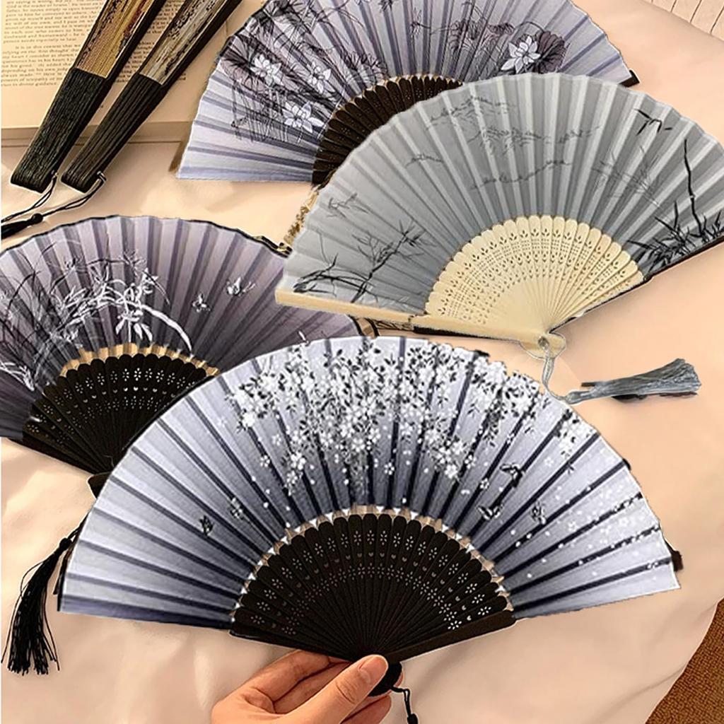 Folding Fan Stylish and Senseful Bamboo Fan with Plum and Peach Blossom Designs Set of 4 Fans A Set of Folding and Accessories for Japanese Summer and