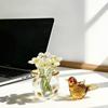 Miniature Glass Flower Figurine Small Hand Blown Faux Crystal Flower Bouquet in Vase