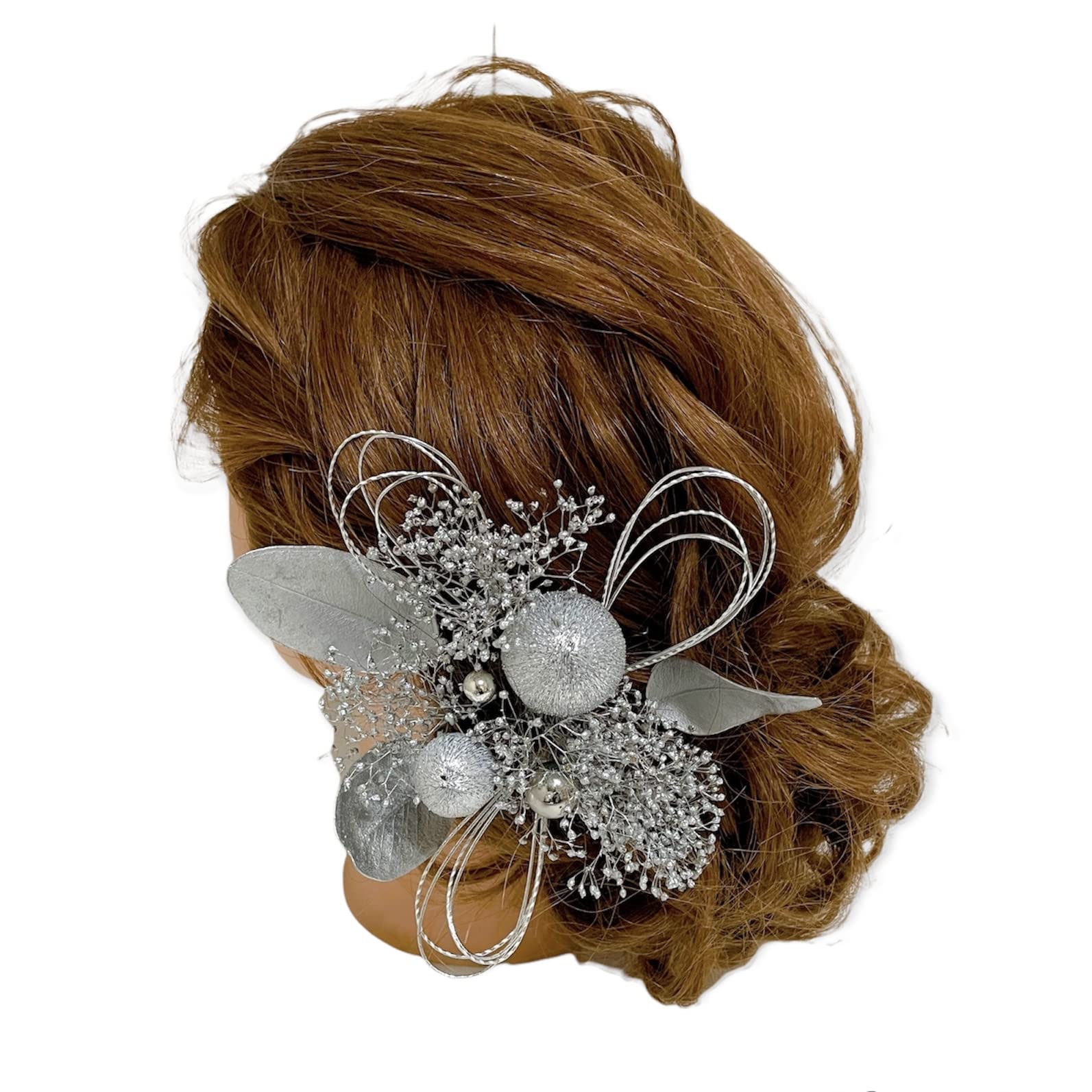 

Silver Dried Flower Headpiece with Breath and Tamakanzashi Mizuhiki for Japanese and Bridal Baby s Hairpin, String, Clothing, Coming-of-Age