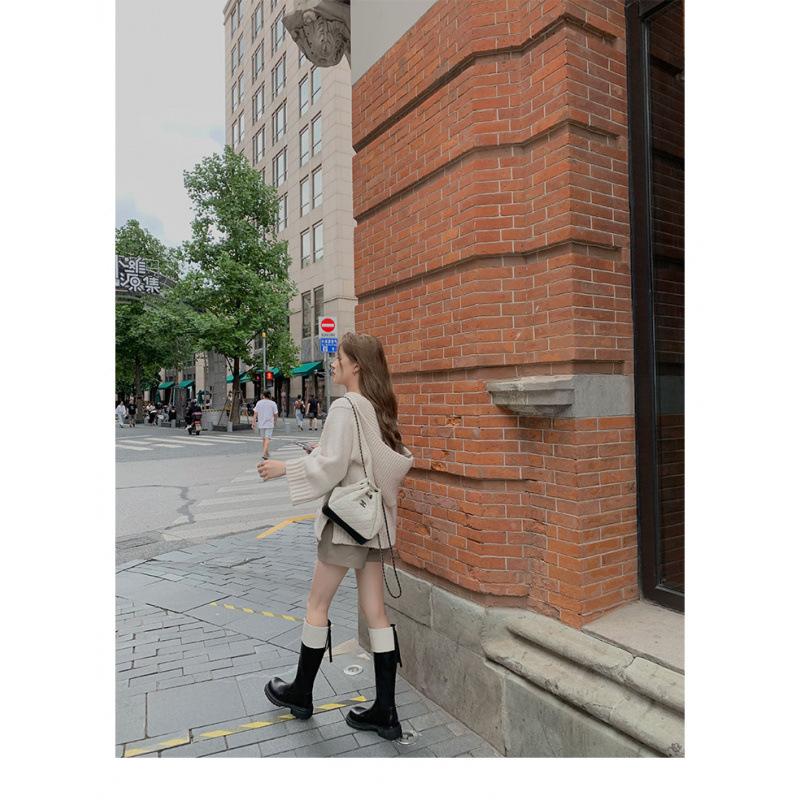 Cowhide Thick-soled Boots for Women Looking Thin But Knee Boots Thick-heeled High Boots Knight Boots
