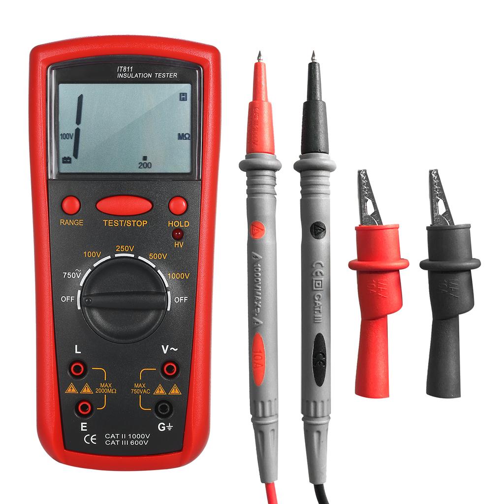 Digital Insulation Resistance Meter High Accuracy LCD Insulation Tester for Electrical Equipment Red
