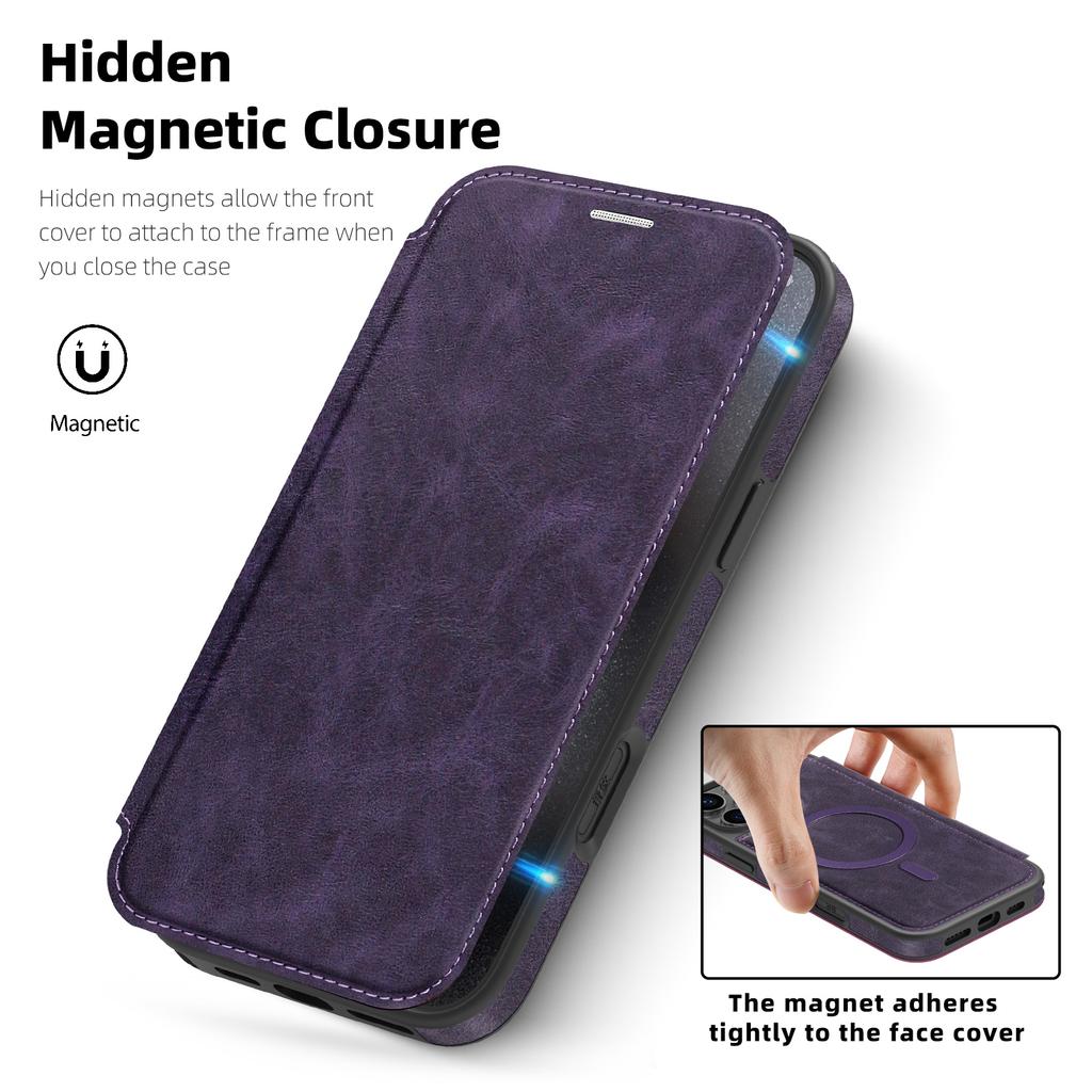 For iPhone 15 Pro Max Case Compatible with MagSafe RFID Blocking Card Holder Leather Phone Cover