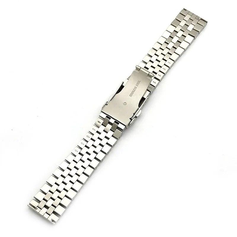 304 Solid Stainless Steel Strap 20mm 22mm Folding Buckle Curved End Men Women 5 Pointer Gold Metal Watch Band Accessories