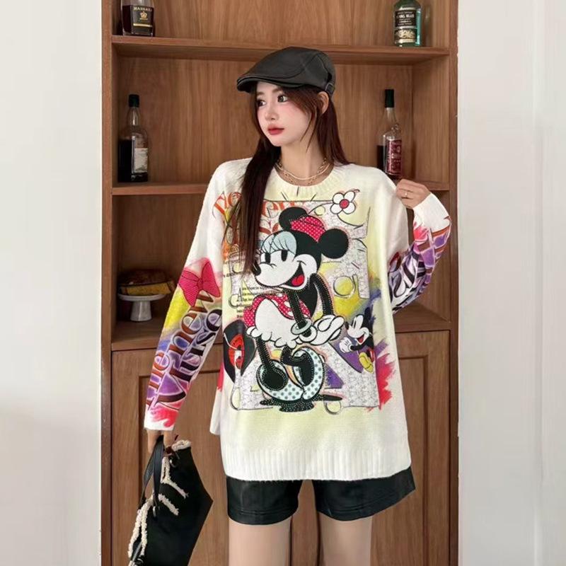 Women's Plus Size Loose Knit Cartoon Print Long Sleeve Sweater - Korean Style Spring/Autumn Top