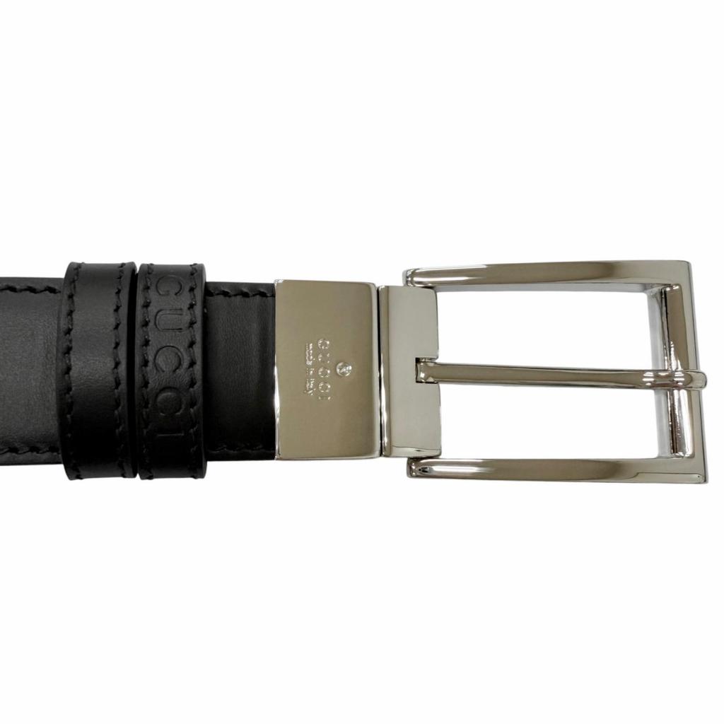 Pristine GUCCI Belt Reversible with Square Buckle Black Leather Mens 771105 Used