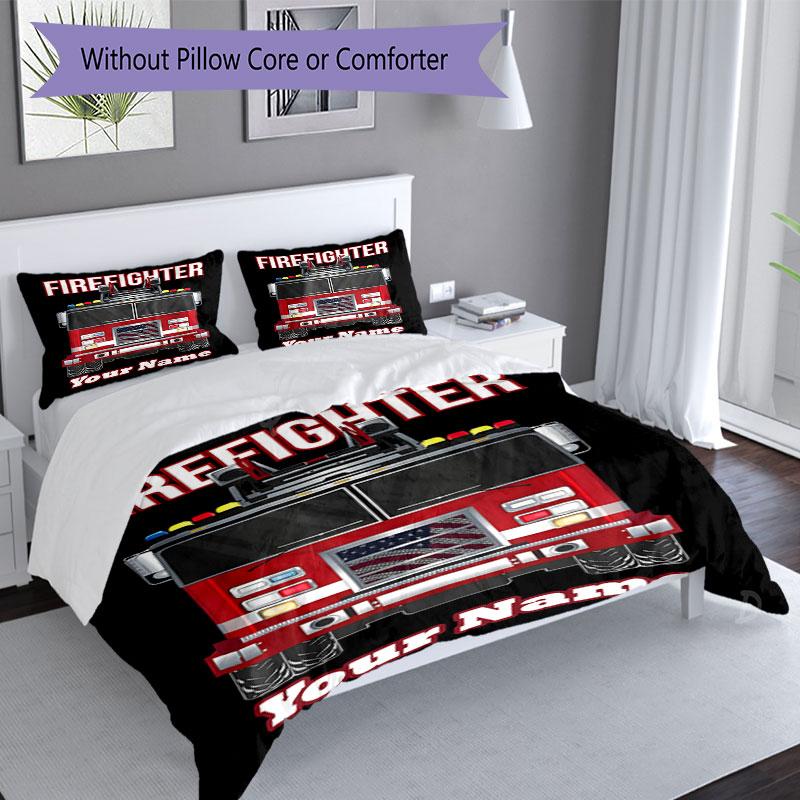 3PC Custom Name Firefighter Gear Bedding Set Duvet Cover Closure Includes 1 Duvet Cover & 2 Pillowcases for Bedroom