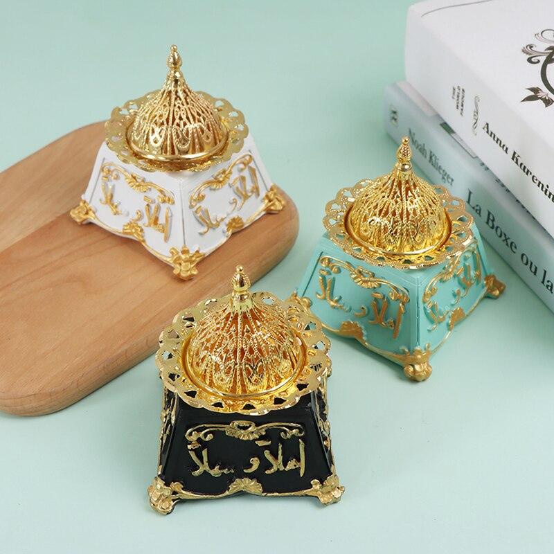 1PC Classic Vintage Gold Metal Incense Burner Lid Middle East Arabic Resin Incense Burner Decoration Home Décor