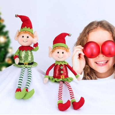 Large Christmas Long Legs Elf Doll Cute Handcrafted Plush Elf Doll Ornaments Red Green Merry Christmas Decoration