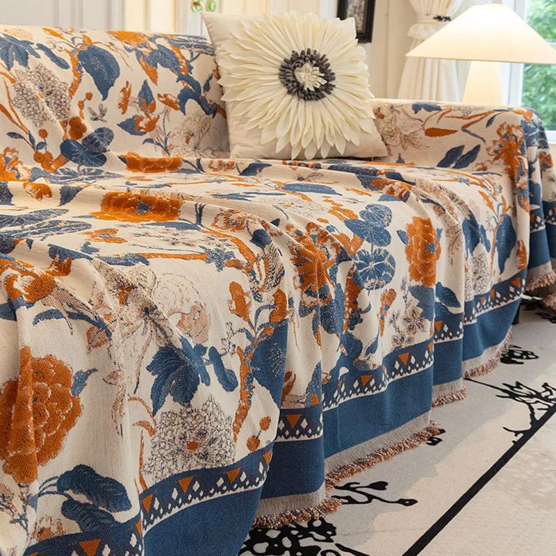 American Classical Chenille Sofa Towel All-Season Dust-Proof Couch Cloth Printed Anti Slip Home Accessories for Living Room