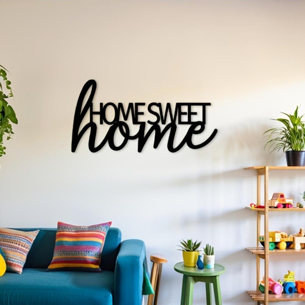 1pc 2D Flat Home Sweet Home Metal Wall Art Black Modern Decorative Plaque Living Room Bedroom Entryway Decor
