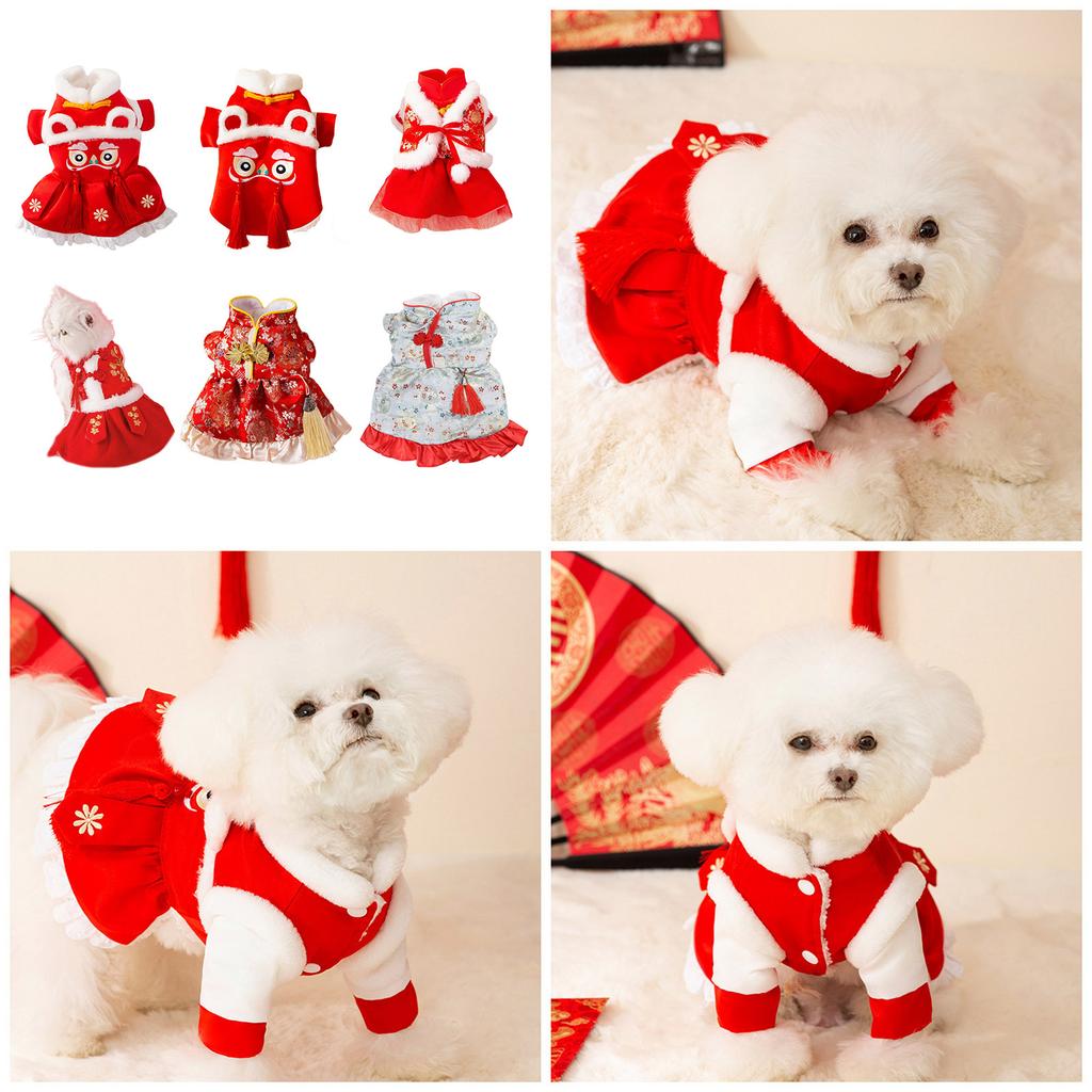 Dog Chinese New Year Outfit Furry Lining Tang Suit Outfit Festive Dog Snowsuit Chinese New Year Outfit Winter Apparel