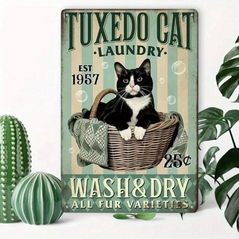 Metal Poster Wall Art, Retro Cat Laundry Room Decor, Wash Dry All Fur Breeds