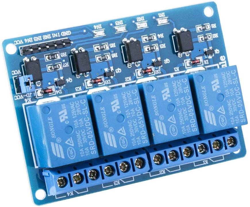 4-Channel 5V Relay Module | Compatible with UNO R3, Mega 1280, DSP ARM, PIC AVR, Raspberry Pi | Status LEDs | High Power Control